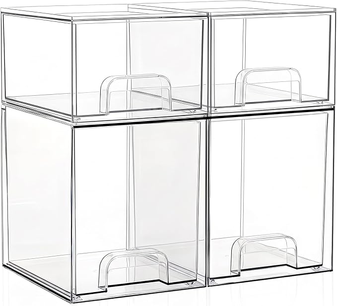 Baby Bottle Storage Organizer: Clear Stackable Storage Drawers, Acrylic Bottles Station Organizer Container for Countertop, Vanity, Bathroom, Cabinet Organization - 4 Pack - Image 8