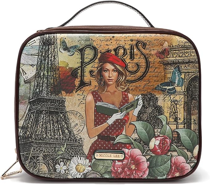 Nicole Lee Travel Handbag Crossbody Set with 3 Fashion Print Makeup Pouches, Women's Cosmetic Toiletry Organizer (Paris Fashion Week) by NicoleLee