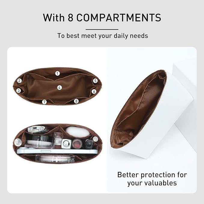 DupontPaper Purse Organizer Insert Compactible with Lv Speedy Nano | Dupon Paper Nano Speedy Insert, Waterproof Lightweight Mini Bag Insert with YKK Zipper Pocket, 8 Compartments Shaper - Image 3