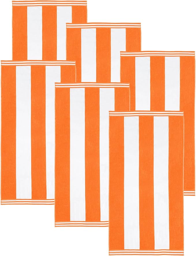 Superior Cotton Striped Beach Towels, Colorful Towels for Adult, Kid, Pool, Swimming, Sand, Travel, Large Oversized, Absorbent, Fast Drying, Bath Basics, Cabana Collection, Set of 6, Orange - Image 2