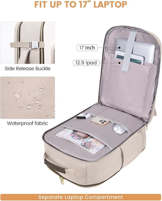 LOVEVOOK 50L Travel Backpack for Women & Men, Airline Approved Carry On Luggage with 3 Packing Cubes, TSA Overnight Bags, Waterproof Personal Item Bag, Weekender Essentials Backpacks fits 17" Laptop - Image 9