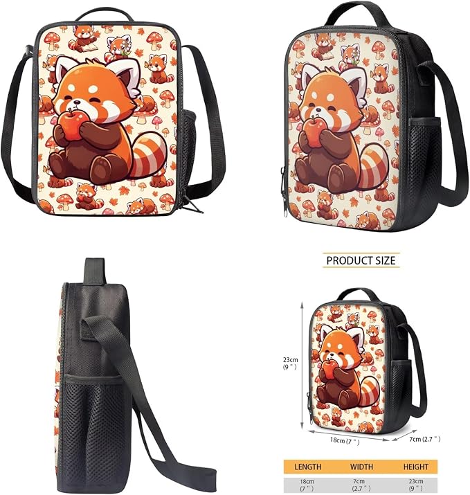 4 In 1 Kids School Combo Set - Red Panda Backpack and Lunch Box Pencil Case Water Bottle Holder for Girls Boys Back to School Supplies, Cute Animal Bookbag, Adjustable Padded Strap - Image 5