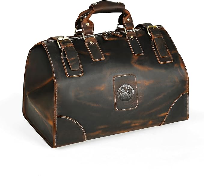 Canvas + Leather Travel Luggage Tote Duffle Gym Suitcase Weekender Overnight Bag For Men Male FB8151 (8151-Dark Brown1) by Handadsume