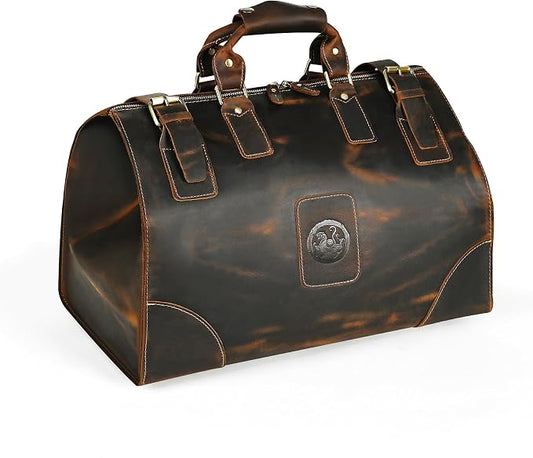 Canvas + Leather Travel Luggage Tote Duffle Gym Suitcase Weekender Overnight Bag For Men Male FB8151 (8151-Dark Brown1) by Handadsume