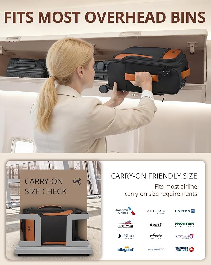 Carry On Luggage 22x14x9 Airline Approved, 20 Inch Softside Suitcase with 4 Pcs, Lightweight Luggage for Women Men with TSA Lock and 4 Spinner Wheels, Soft Side Carry-on Suitcases for Travel - Image 3