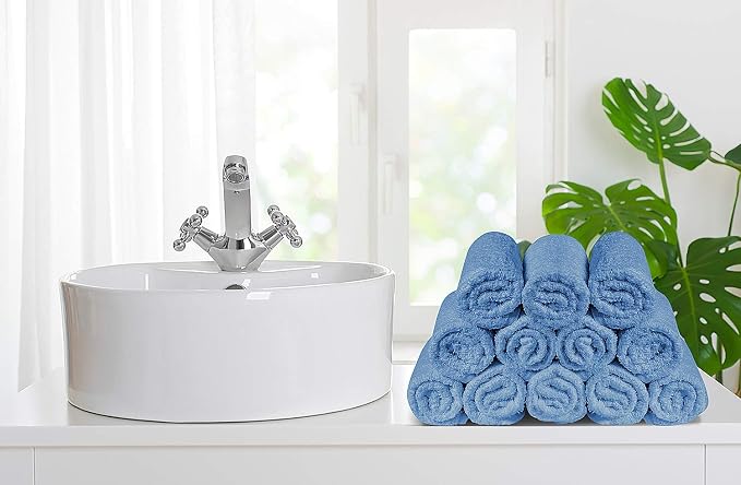 100% Cotton Washcloths 24 Pack (12x12 Inches) Soft, Highly Absorbent Washcloth, Face Towels, Wash Cloths for Face, Ring Spun, Bulk Pack (Sky Blue) - Image 2