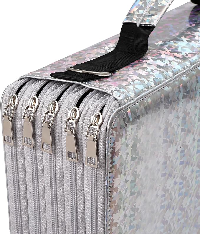 Large Capacity Colored Pencil Case - 600 Individual Slots PU leather with Zipper Closure Portable Organizer for Watercolor Pencils Ideal for Artists（Silver） - Image 3