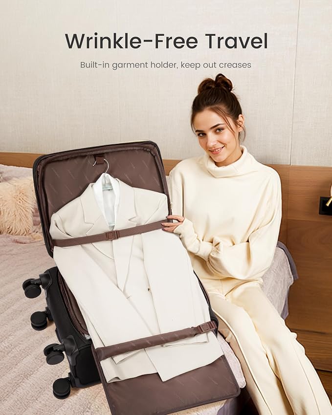 LOVEVOOK Carry on Luggage 22x14x9 Airline Approved, 22 Inch Large Rolling Suitcase with Garment Bag & Spinner Wheels, Softside Lightweight Underseat Carryon Luggage for Women Travel with TSA Lock - Image 3