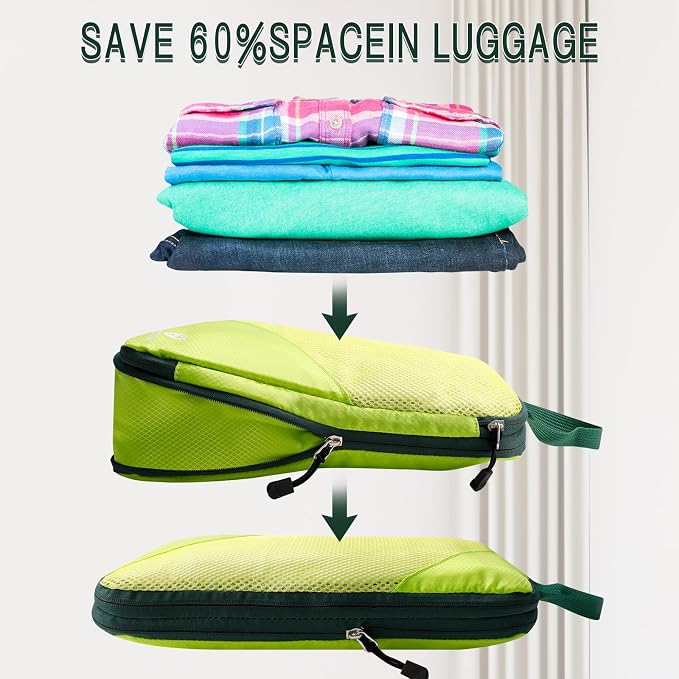 AiQInu 5 Piece Suitcase Organizer, Compression Packing Cube Space-Saving Expandable Ultralight Travel Organizer for Clothes, Shoes, Underwear Travel Set for Backpacks or Hand Luggage - Image 2