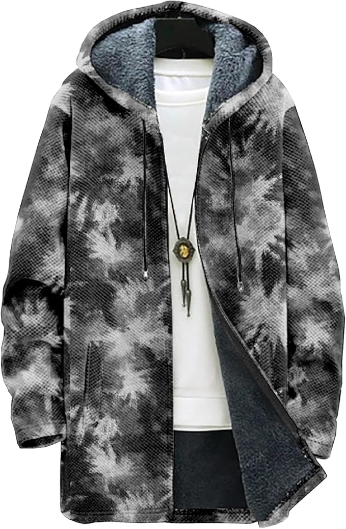 Full Zip Hoodies for Men Long Fleece Lined Knitted Hoodies with Pockets Fashion Coat Warm Cardigan for 2024