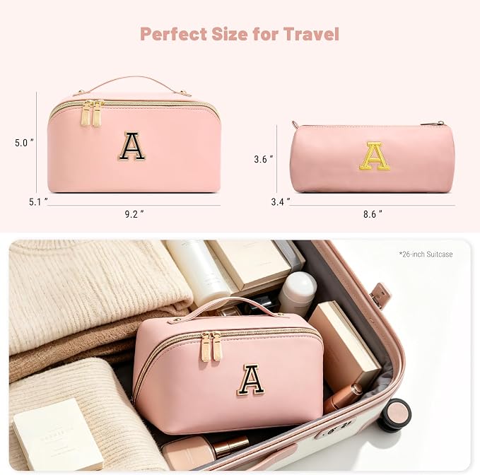 BOYATU Makeup Bag Gift for Women: 3-in-1 Travel Personalized Cosmetic Bag | Initial Make up Bag - Monogram A-Z - Vegan Leather Flat Open Toiletry Organizer - Ideal Gift Set for Birthday Graduation - Image 8