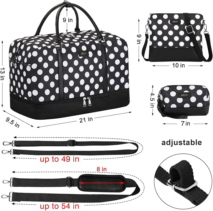 IBFUN Duffel Bag, 21'' Weekender Travel Bag with Shoe Compartment, Waterproof, Overnight Duffel Bag for Women, 3PCS - Image 6