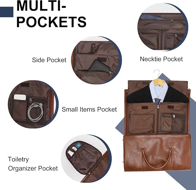 Garment Bags for Travel, 45L Carry-On Convertible Duffle with Strap | 2-in-1 hanging suit bag converts to duffel, shoe compartment, waterproof PU leather, wrinkle-free, detachable strap - Image 3