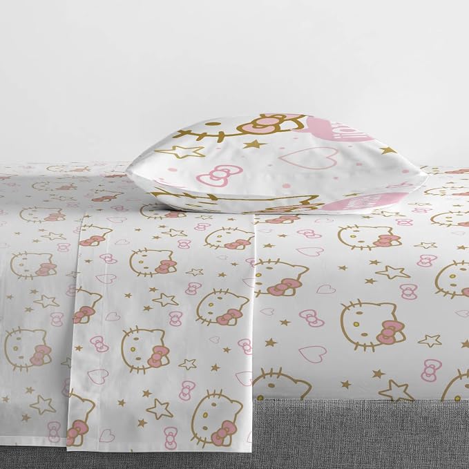 Jay Franco Sheet Set with Fitted, Flat Sheets & Pillow Cover - Ultra-Soft Bedding with Pillowcase for Room Decor, Pink - Hello Kitty, 3 Piece Twin - Image 7