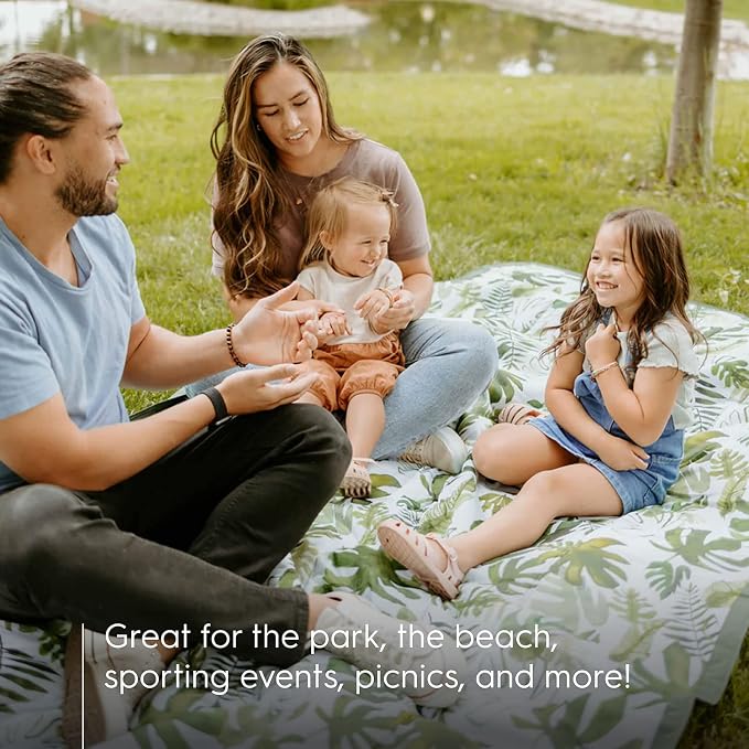 Little Unicorn 5'x5' Outdoor Family Picnic & Beach Blanket | Durable & Water-Resistant Fabric | Compact Fold & Easily Wipes Clean | Zipper Pocket (Tropical Leaf) - Image 3