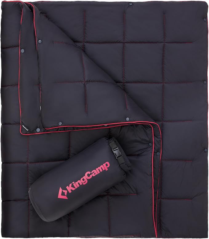 KingCamp Ultralight Camping Blanket, Packable Down Alternative Puffy Wearable Blankets Weatherproof Warm Package Quilt with Snap Buttons for Outdoor Hiking Travel Picnic Stadium (69"L x 53"W, Black) by KingCamp