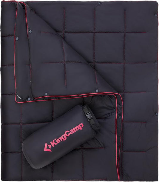 KingCamp Ultralight Camping Blanket, Packable Down Alternative Puffy Wearable Blankets Weatherproof Warm Package Quilt with Snap Buttons for Outdoor Hiking Travel Picnic Stadium (69"L x 53"W, Black) by KingCamp