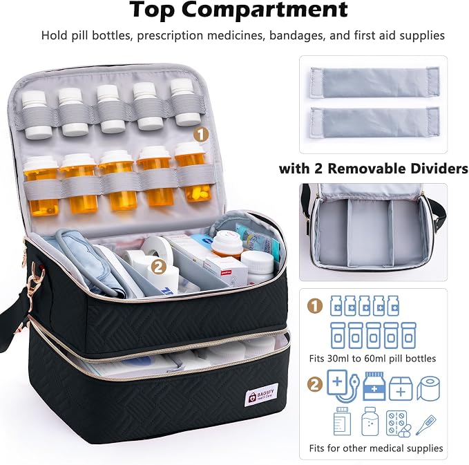 BAGSFY Travel Medicine Bag Organizer with 7-Day Pill Organizer, AM & PM Pill Box, Medication Storage, First Aid Kit Case - Image 3