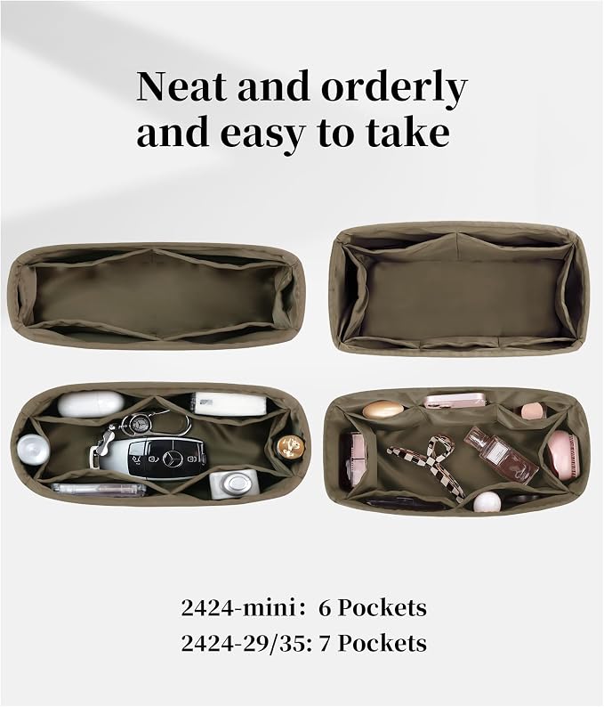 Women's Purse Organizer Insert - Satin & Lightweight Fabric with Inside Pockets, Portable for Commute, Travel, Shopping, and Evening, Multicolor Options, Fits for Kelly 24-24(Etoupe grey, 2424-29) - Image 5