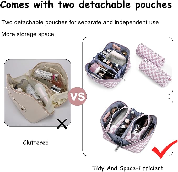 BOYATU Travel Makeup Bag Organizer Cosmetic Bag: 3 Pcs Set Make up Bags for Women with Handle - Waterproof Vegan Leather Toiletry Bag (01-G-Purple) - Image 3