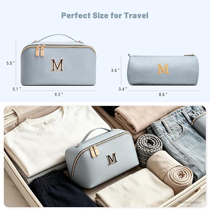 BOYATU Makeup Bag Gift for Women: 3-in-1 Travel Personalized Cosmetic Bag | Initial Make up Bag - Monogram A-Z - Vegan Leather Flat Open Toiletry Organizer - Ideal Gift Set for Birthday Graduation - Image 8