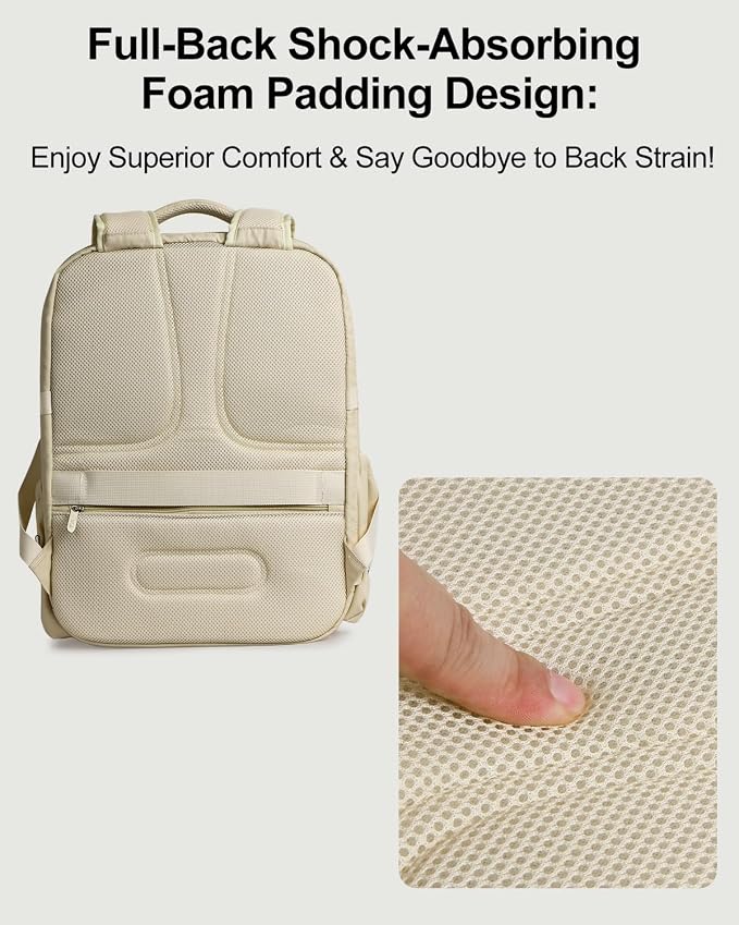 Travel Backpack for Women & Men, Carry On Personal Item Bag Flight Approved, Large Waterproof Laptop Backpack for Travel, Overnight, College & Commuting Beige - Image 5
