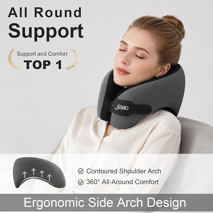 Ergonomic Travel Pillow,100% Memory Foam Travel Neck Pillow for Airplanes | 360 Neck & Chin Support Airplane Pillow For Long Flights,Airplane Travel Essentials With 3d Eye Mask, Earplugs,Carry Case - Image 2