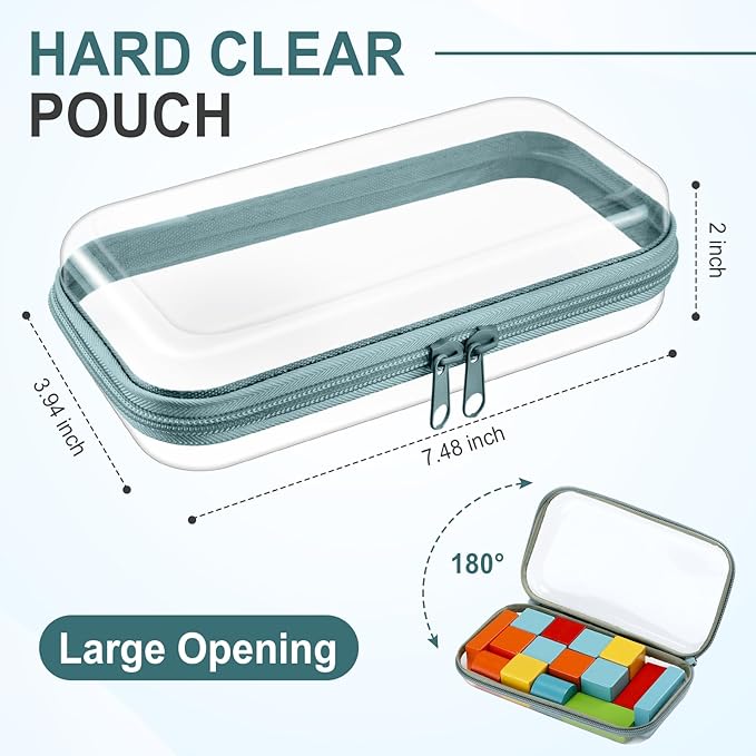 Sanwuta 6 Pcs Clear Hard Zipper Case Plastic Zipper Pouches Transparent Makeup Bag Pencil Case Pouches Toiletry Diaper Bag for Travel Toy Storage Organizer Bins(Blue-green,7.48 x 3.94 x 2 Inch) - Image 2