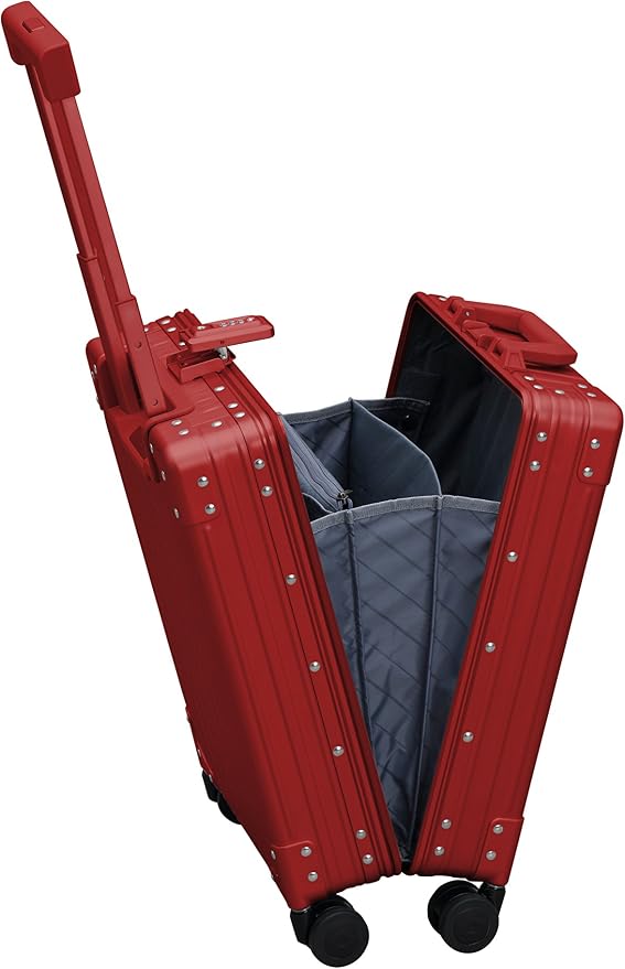 Aleon All Aluminum Lightweight 20" Business Laptop Briefcase - Vertical Open Carry-On, TSA Approved Suitcase, Four 360° spinner wheels, Compartment, Hard Side Cabin Bag for Travel & Business (Ruby) - Image 2