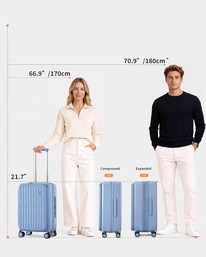 Expandable Top Open Carry On Luggage 22x14x9 Airline Approved, 20 Inch Hard Shell Carry On Suitcase with Spinner Wheels,Travel Small Luggage for Women Men,Blueberry Blue - Image 10