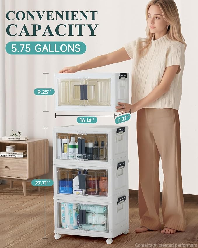 OlarHike 23QT Lockable Stackable Storage Bins with Lids, 3 Pack | Multi-Lid, Doors & Wheels, Dorm, School, Office, Bathroom, Closet, Cabinet, Foldable Containers, Organizers, Plastic Drawers - Image 6
