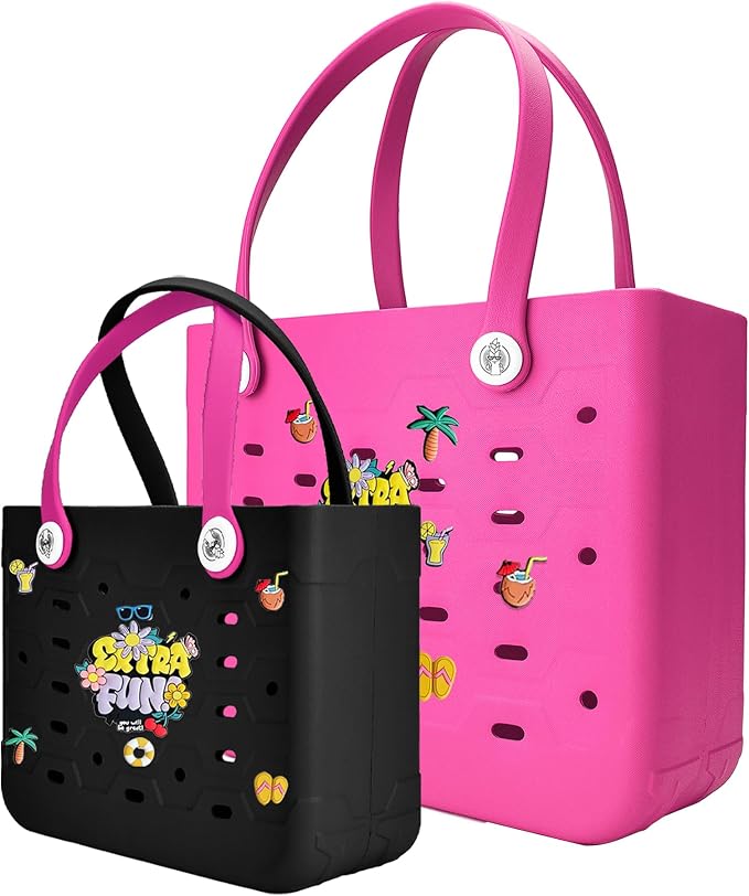 2-Pack Beach Bags Medium & Small,Waterproof Sandproof Rubber Tote Set for Women Men, Vacation Pool Boat Essentials by Unknown