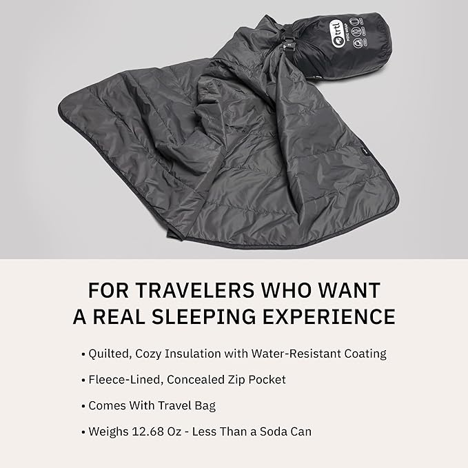 trtl Mini Wrap Compact Travel Blanket - Quilted Insulation - Convenient, Packable Blanket - Comes with Roll-Top Bag - Features a Secure Pocket