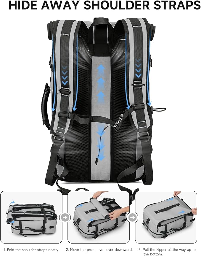 Travel Backpack for Men, 40L Carry on Backpack For Camping,Weekender Grey | Large Carry On, Convertible Duffle Bag, Shoe Compartment, Fits 16 Inch Laptop, Durable - Image 6