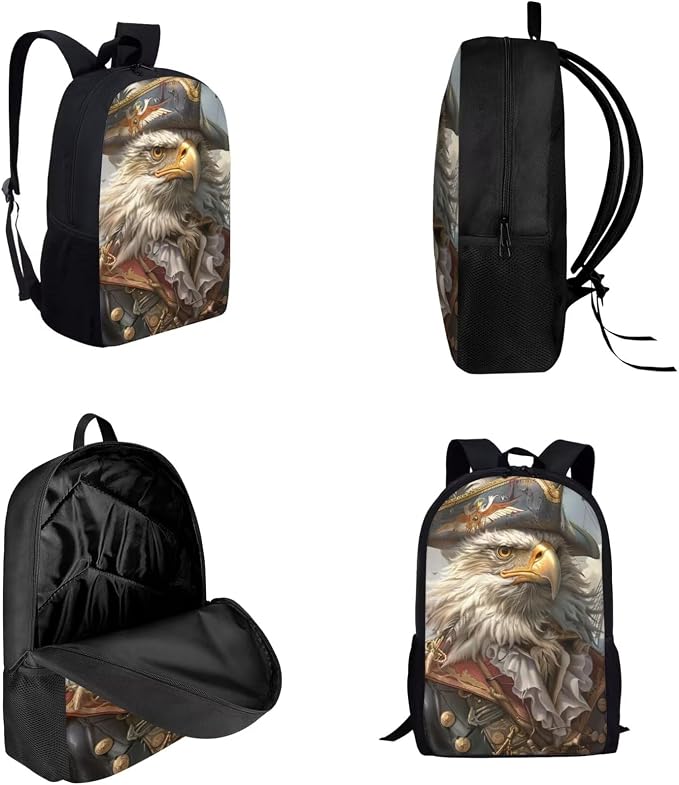 17 Inch Animal Print School Backpack And Lunch Box Set for Kids Lightweight Pirate Bald Eagle Backpack for Boys Girls Sturdy School Bag with Insulated Lunchbox Pencil Case Student Bookbag - Image 3