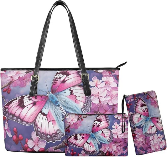Women Purse Handbags Wallet Sets Leather Shoulder Tote Bag for Women,Top Handle Purse with Wrist Wallet Bag by Unknown