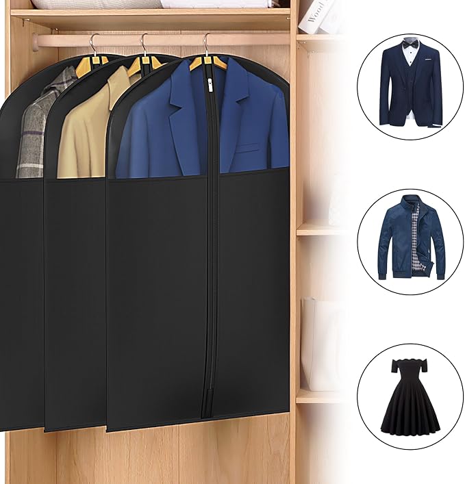 Univivi Garment Bag Suit Bag for Hanging Clothes, 40" Lightweight Full Zipper Washable Suit Cover with Large Visible Window for Suit Coat, Jacket, Sweaters (Set of 6), Black - Image 4