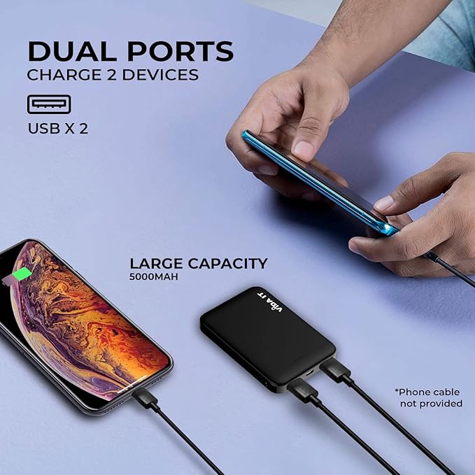 Vida IT 2-Pack Ultra Compact Power Bank Battery Pack for Heated Vest Jacket Coat Scarf Socks, 5000mAh USB Power Pack Portable Charger for iPhone Samsung Android Phone, Lightweight and Small 2A 5V DC