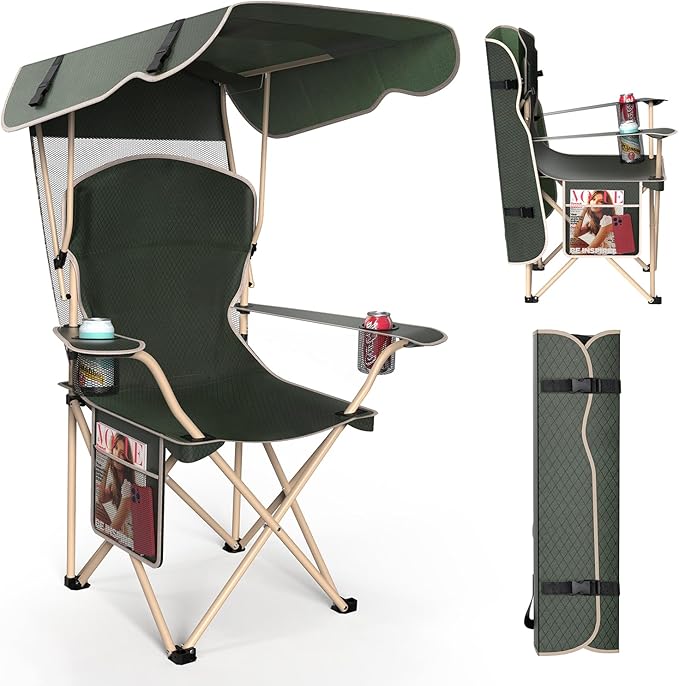 VTOY Portable Camping Chair with Canopy - Folding Chair with Canopy, Durable 600D Oxford Canopy Chair for Camping, Beach, Picnics, Fishing & Sports by VTOY