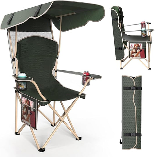 VTOY Portable Camping Chair with Canopy - Folding Chair with Canopy, Durable 600D Oxford Canopy Chair for Camping, Beach, Picnics, Fishing & Sports by VTOY