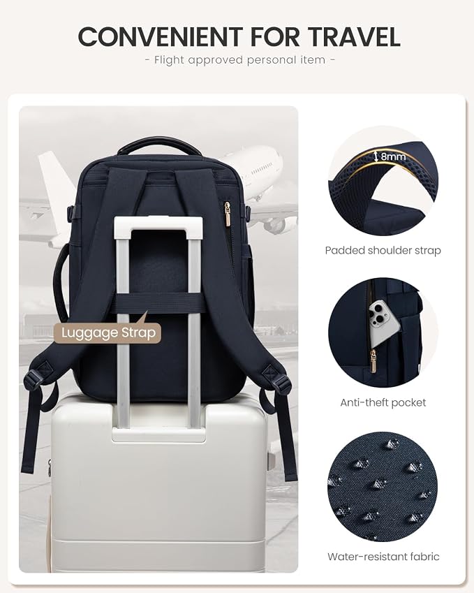 LOVEVOOK 40L Travel Backpack for Women Men, Large Carry on Backpack for Airplanes TSA Personal Item Travel Bag fits 15.6" Laptop, Waterproof Weekender Essentials Airline Approved with 2 Packing Cubes - Image 7