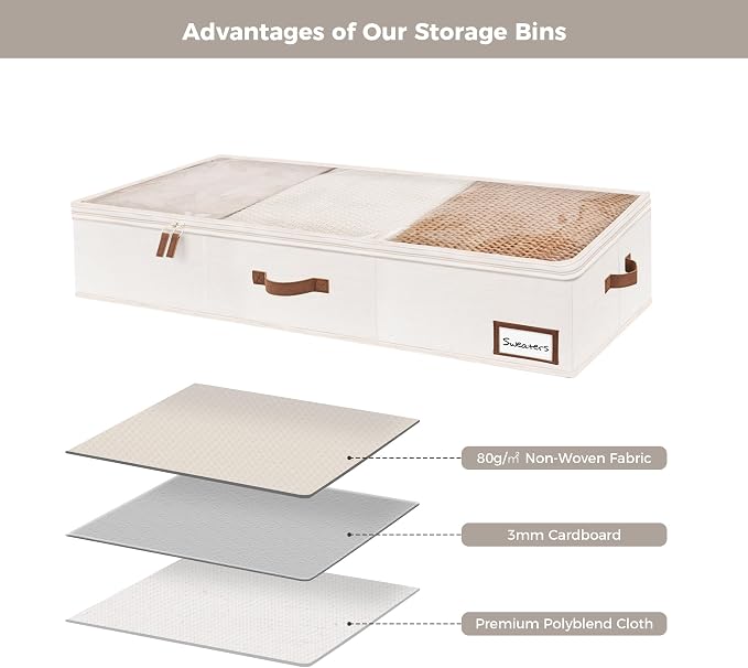 StorageWorks Under Bed Storage Containers with Handles and Label Holder, 2 Pack Ultra-thick Fabric Underbed Bins, Closet Organizer for Clothes, Blankets, Sweater - Image 3