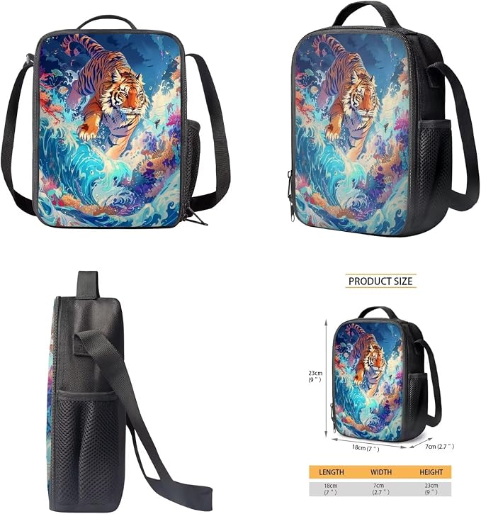 17 Inch Animal Print School Backpack And Lunch Box Set for Kids Lightweight Sea Wave Tiger Backpack for Boys Girls Sturdy School Bag with Insulated Lunchbox Pencil Case Student Bookbag - Image 5