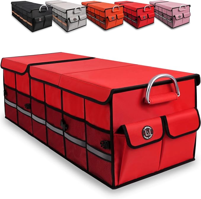 Big Car Trunk Organizer, Cargo Organizer SUV Trunk Storage Non Slip Bottom Waterproof Collapsible Durable Multi Compartments-(Oversize,Red) by LILIBZAKI