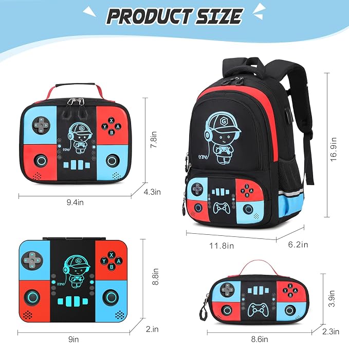 Bevalsa Backpack for Boys with 43OZ Bento Lunch Box,Insulated Lunch Bag & Pencial Case,Cool Luminous Gamer Schoolbag for Kids Teens Elementary Middle School,Bookbag Glow In The Dark - Image 2