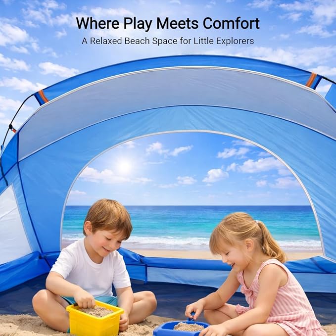 Beach Tent, Portable Sun Shelter for 2/3/4/6-8 Person with UPF 50+ UV Protection, Easy Setup Waterproof Beach Shade Canopy Cabana for Family Outdoor and Picnics, Fishing with Carrying Bag - Image 3