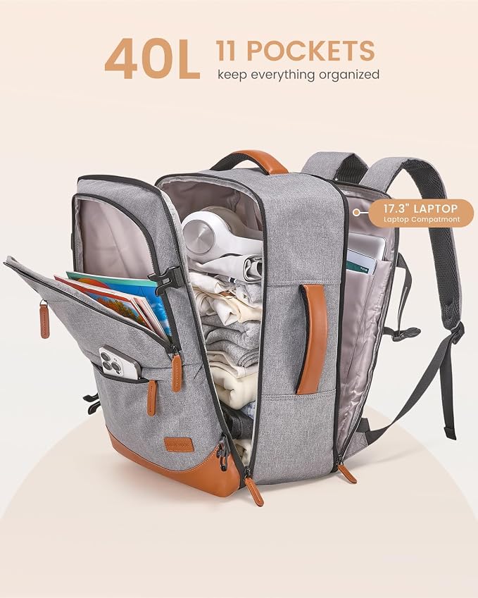 LOVEVOOK Travel Backpack for Women & Men, 40L Carry on Backpack Airline Approved, Large TSA Personal Item Travel Bag fits 17.3" Laptop, Business Weekender Bag for Essentials, 4Pcs - Image 5