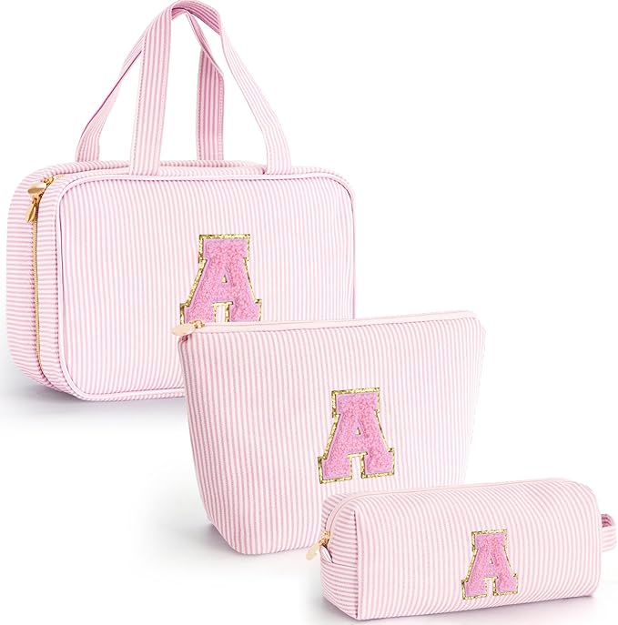 Gifts for Teen Girls Women - Travel Hanging Toiletry Bag & Makeup Bag - Personalized Initial Cosmetic Bag | Birthday Gift for Girl Trendy Stuff - Pink A by Unknown