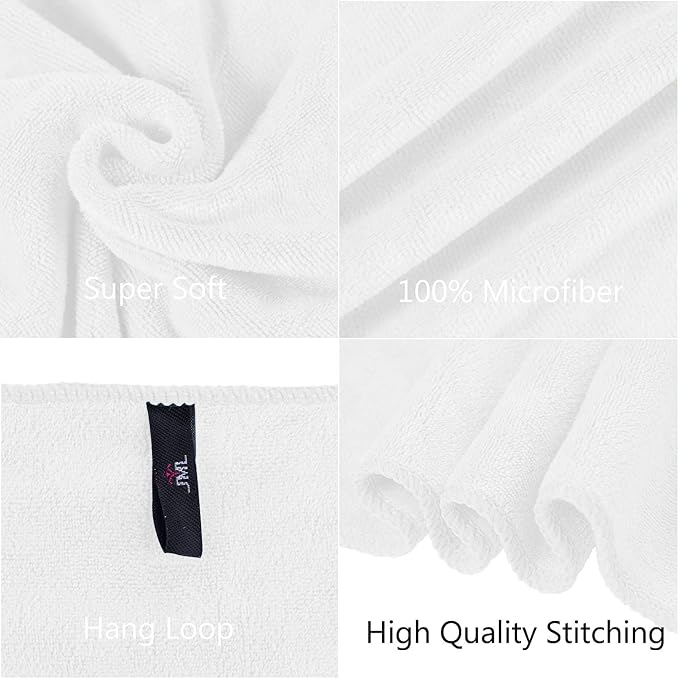 JML Bath Towel, Large Microfiber Bath Towels Set 6 Pack (30" x 60") - Soft, Extra Absorbent, Quick Dry as Hair Wrap, Fitness, Sport, Yoga, White - Image 5