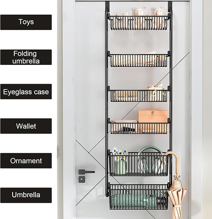 Over the Door Organizer, Metal Behind Door Hanging Storage, Toys Umbrellas Bags Organizer Rack, Large Capacity Organizer for Bedroom Bathroom Kitchen Pantry Closet Cabinet (White,Four-Tier) - Image 3
